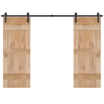 3 Ledge Oak Sliding Door Pair - Butt & Bead